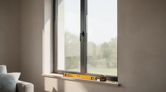 Fenêtre moderne à double vitrage baignée de lumière naturelle dans un intérieur rénové, symbolisant un choix de menuiserie performant et économique