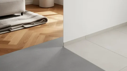 Intérieur lumineux présentant plusieurs échantillons de revêtements de sol texturés côte à côte, illustrant le choix entre isolation et budget