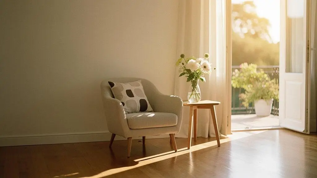 Intérieur lumineux et chaleureux au coucher de soleil illustrant une annonce immobilière qui attire des acheteurs qualifiés