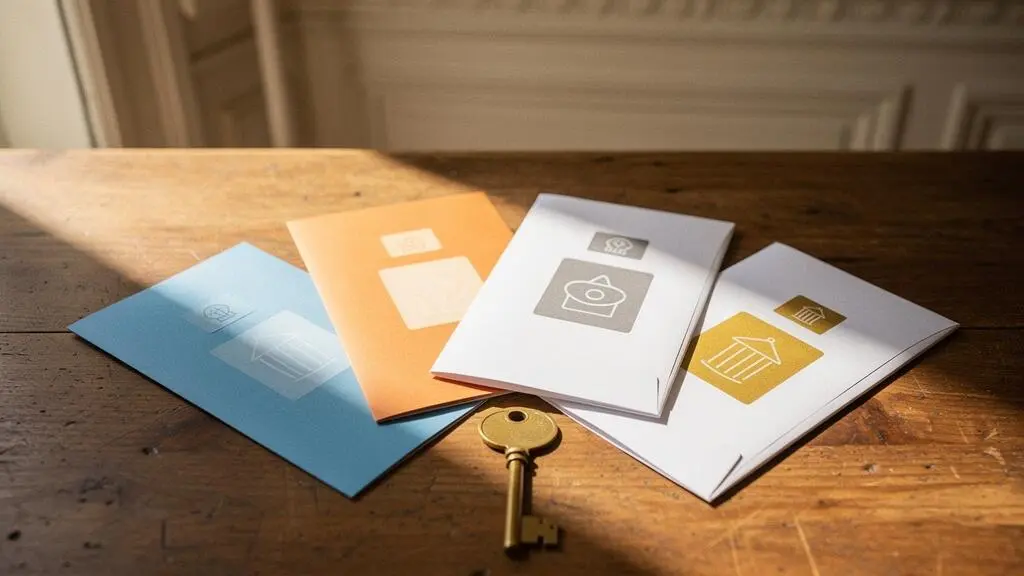 Quatre chemins lumineux distincts convergeant vers une clé de maison, symbolisant la comparaison de quatre offres de prêt immobilier avant de choisir la meilleure
