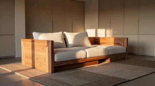 Salon lumineux et minimaliste illustrant un espace de vie optimise et chaque metre carre valorise