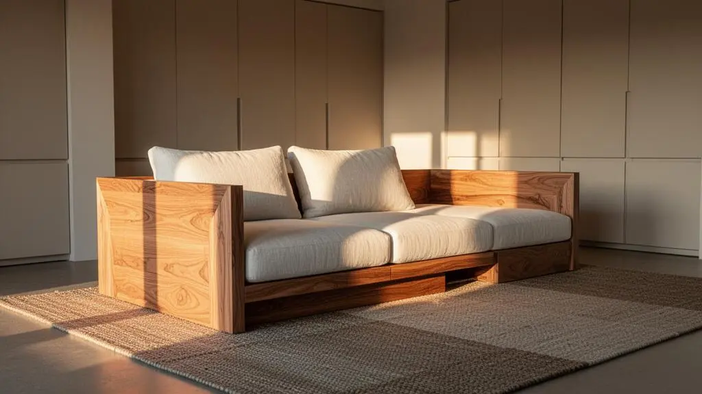 Salon lumineux et minimaliste illustrant un espace de vie optimise et chaque metre carre valorise