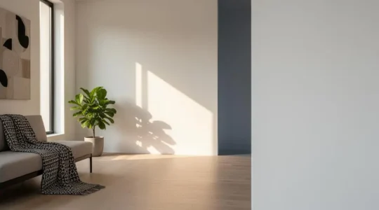 Salon baigné de lumière naturelle traversant une pièce partiellement ombragée, illustrant comment capter et diffuser la clarté du jour dans un logement mal exposé